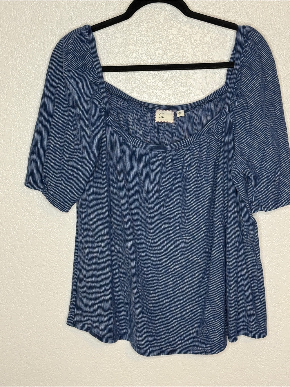 Anthropologie Blue and White Square Neck Top Size XL